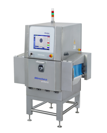 Product picture of the Identus 80, front view,  in stainless steel structure, only the machine, no reject system. The software was also on, which enable the view of the HMI 