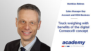 Webinar Thumbnail for Truck weighing with benefits of digital Connexx concept held by Matthias Rehren 